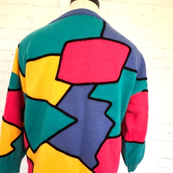 90's Chaus - Abstract Color Block Pullover Sweater - Size Small - Picture 6 of 8